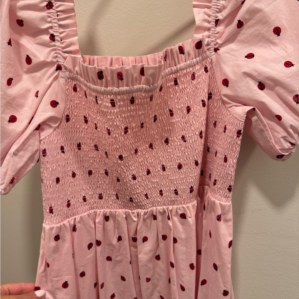 Kate Spade Pink Ladybug Smocked Puff Sleeve Dress - Picture 2 of 3